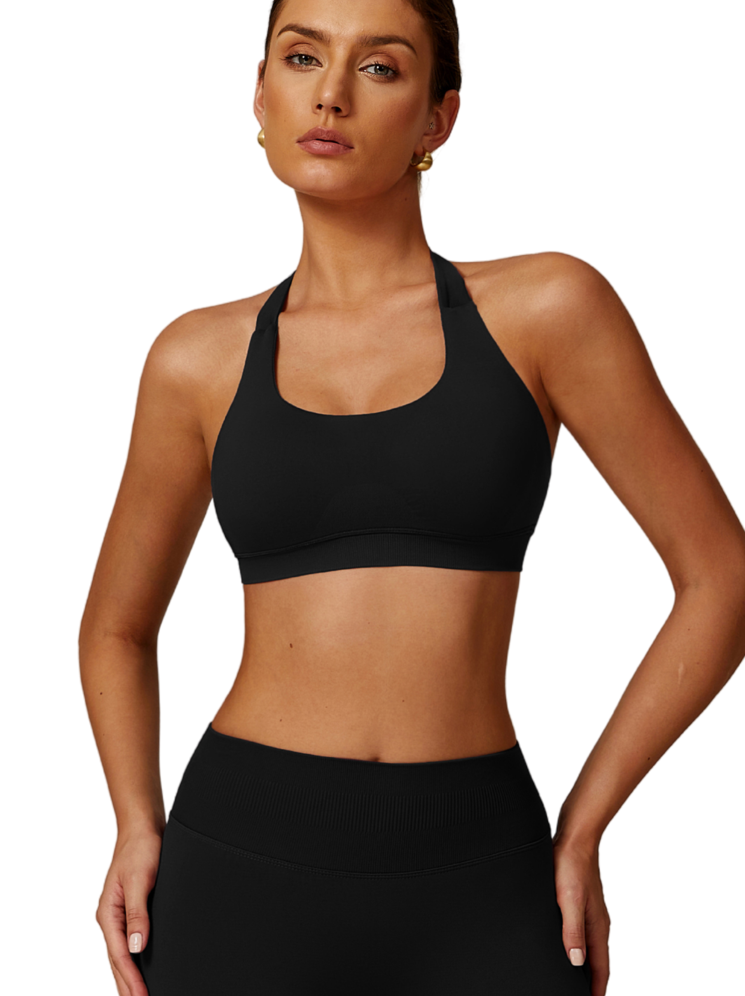 Halterneck Sports Bra - Knit Motion - Night Black - OHFIT