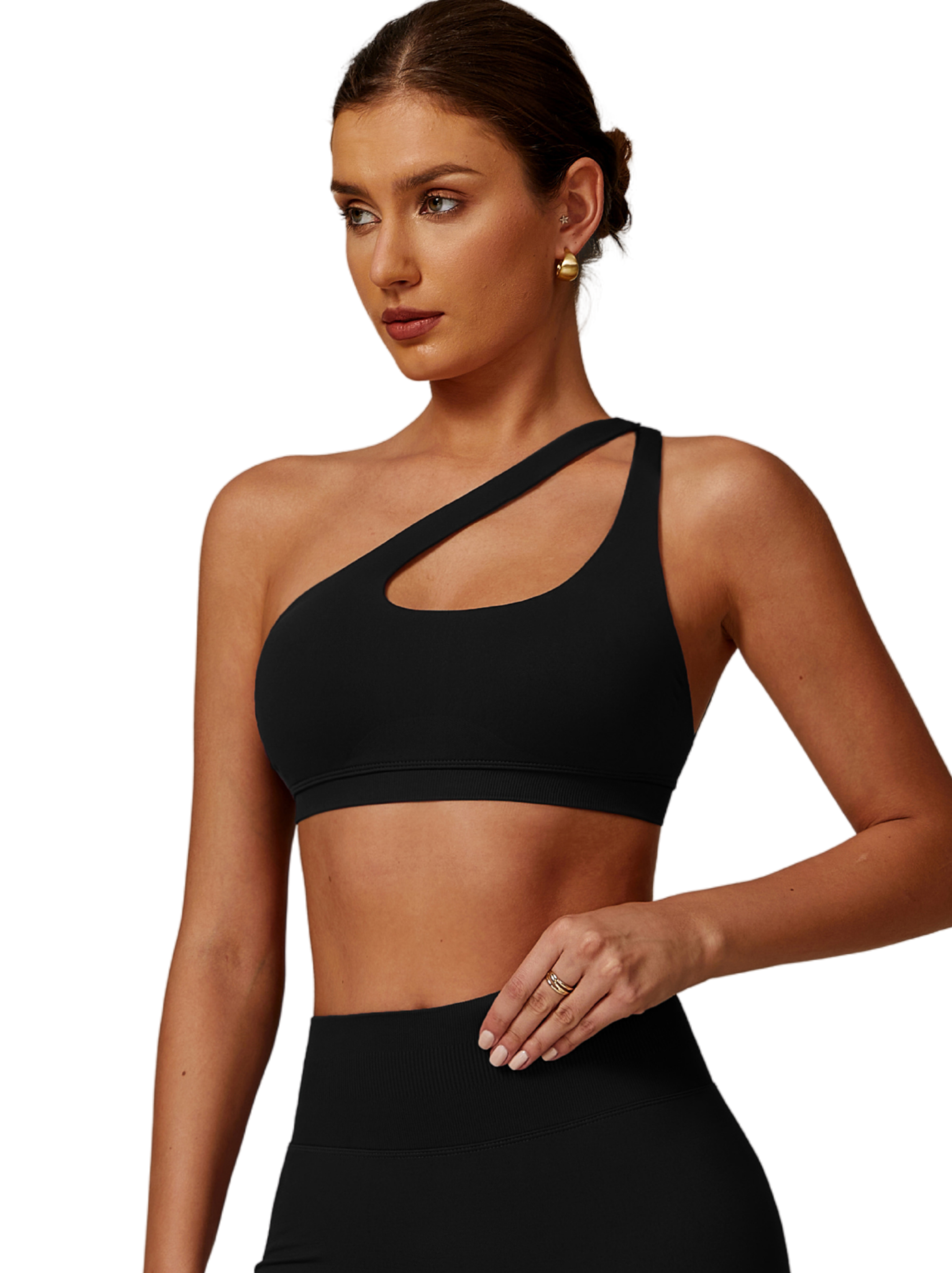 One Shoulder Bra - Knit Motion - Night Black - OHFIT