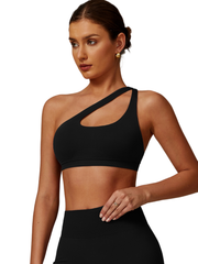 One Shoulder Bra - Knit Motion - Night Black - OHFIT
