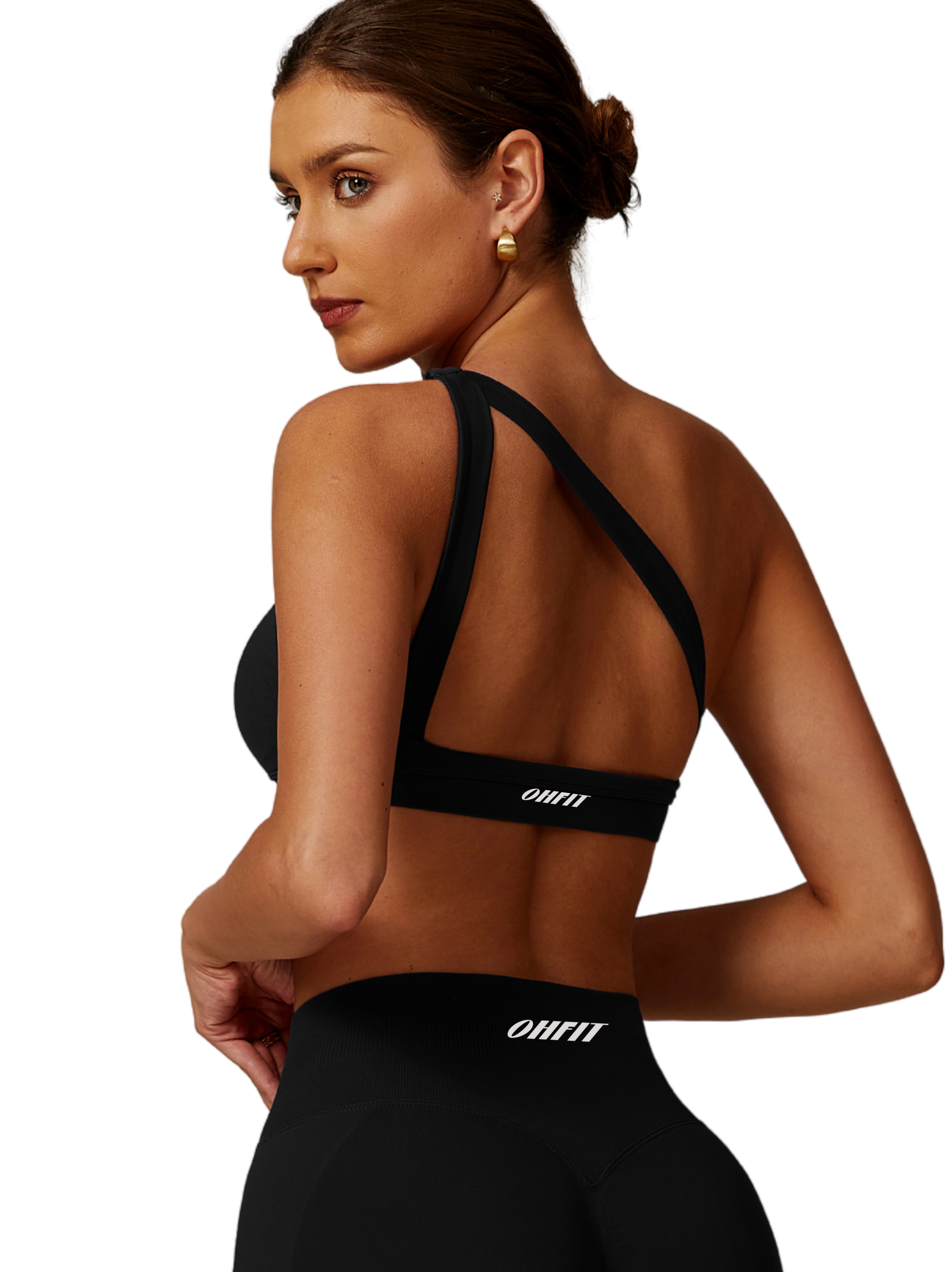 One Shoulder Bra - Knit Motion - Night Black - OHFIT