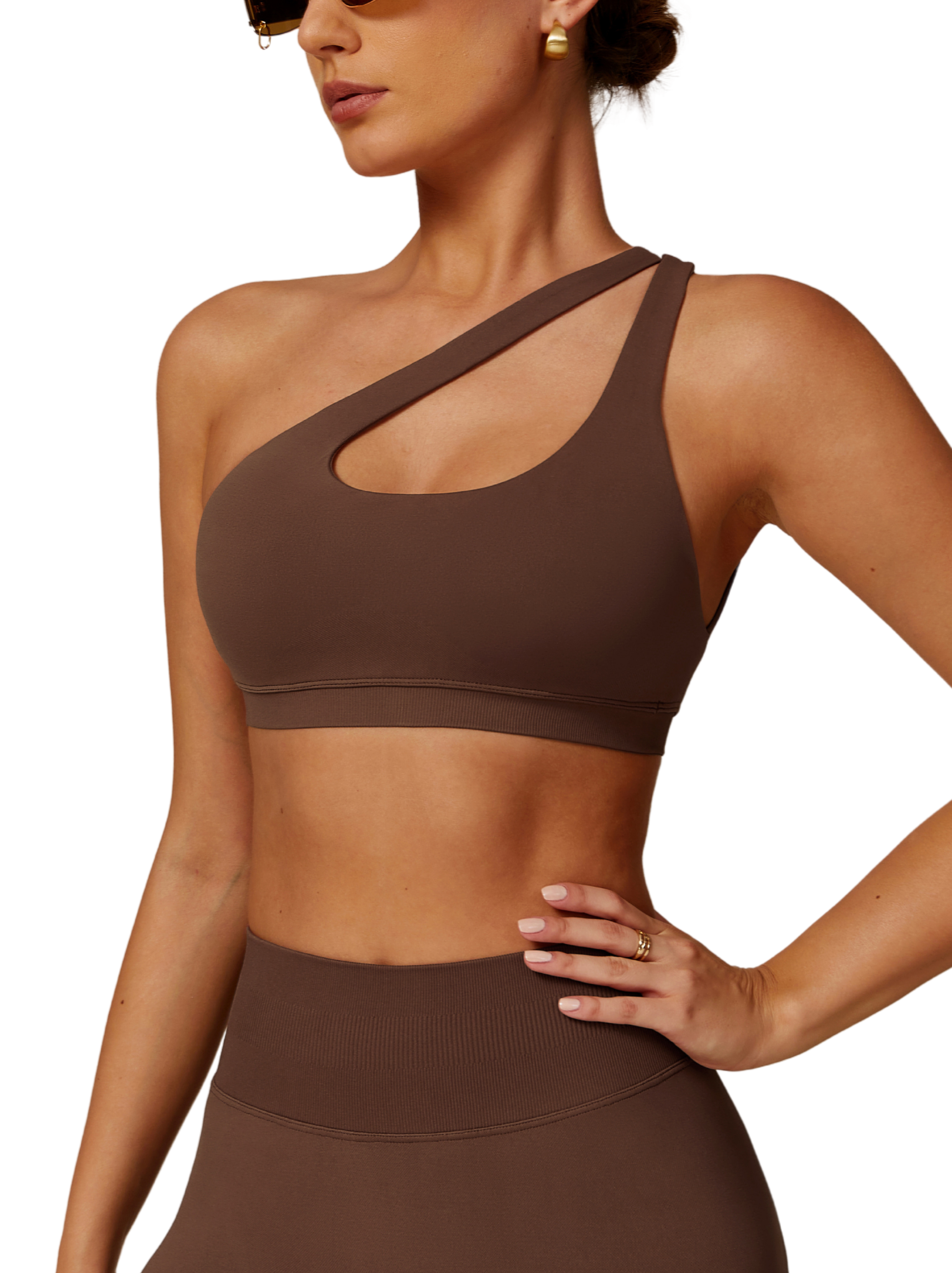 One Shoulder Bra - Knit Motion - Mocha - OHFIT