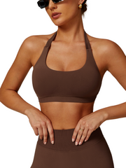 Halterneck Sports Bra - Knit Motion - Mocha - OHFIT