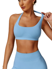 Halterneck Sports Bra - Knit Motion - Sky Blue - OHFIT