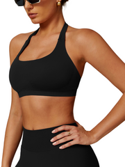 Halterneck Sports Bra - Knit Motion - Night Black - OHFIT