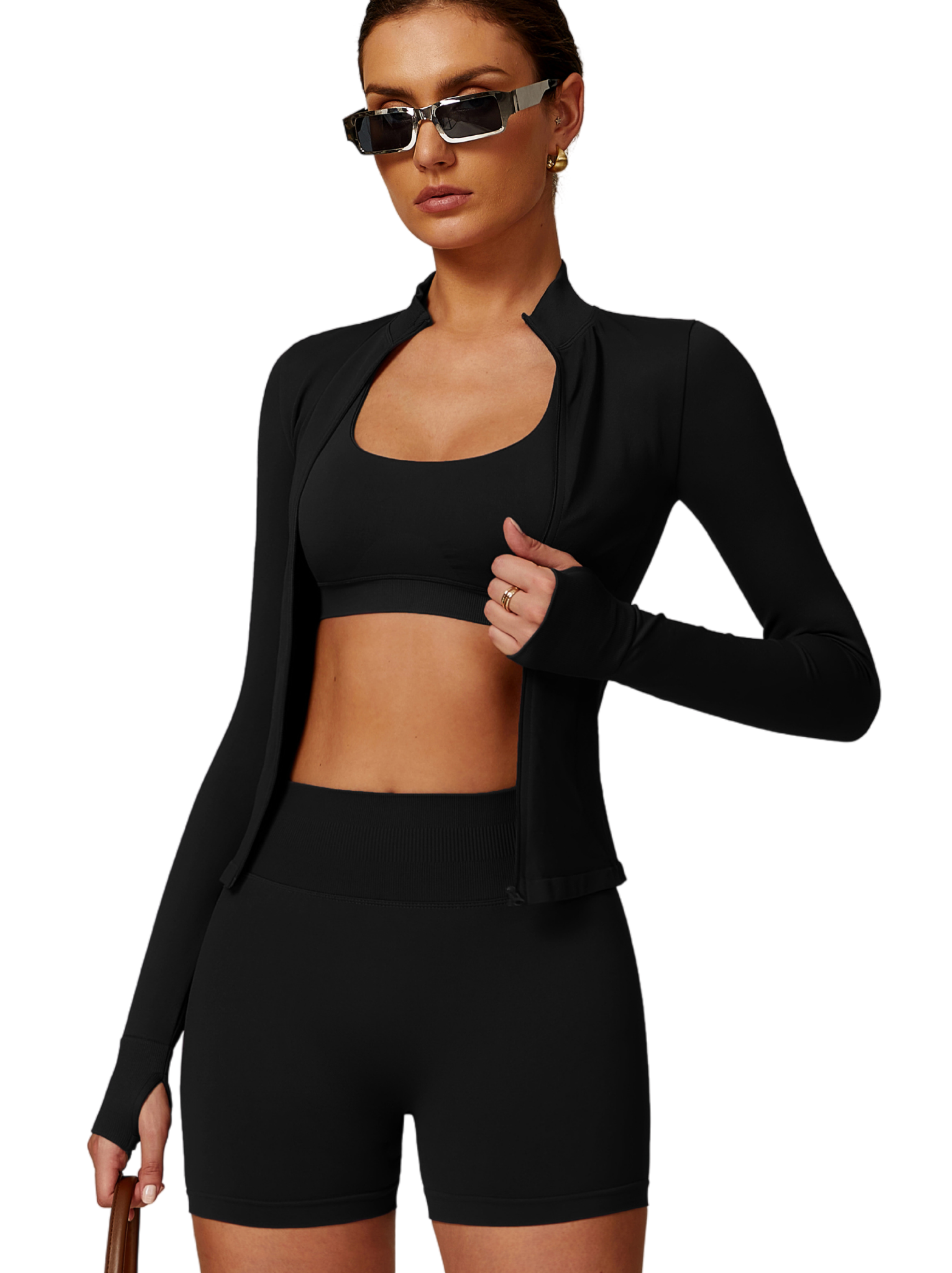 Halterneck Sports Bra - Knit Motion - Night Black - OHFIT